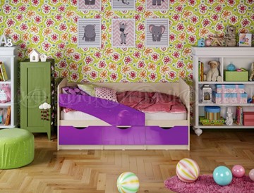 Детская кровать Бабочки 800*1600, Фиолетовый глянец в Омске