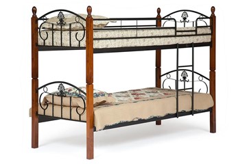 Детская кровать BOLERO двухярусная дерево гевея/металл, 90*200 см (bunk bed), красный дуб/черный в Омске