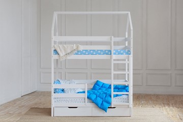 Детская 2-этажная кровать Домик с ящиками, цвет белый в Омске