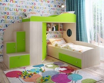 Детская кровать-шкаф Кадет-2, корпус Дуб, фасад Лайм в Омске