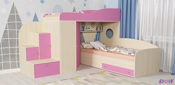 Детская кровать-чердак Кадет-2, корпус Дуб, фасад Розовый в Омске