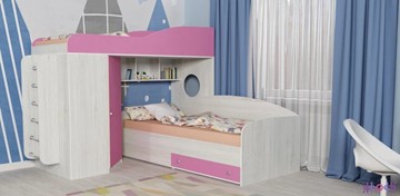 Детская кровать-шкаф Кадет-2 с металлической лестницей, корпус Винтерберг, фасад Розовый в Омске