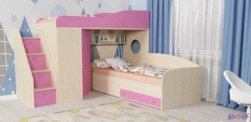 Детская кровать-шкаф Кадет-2 с универсальной лестницей, корпус Дуб, фасад Розовый в Омске