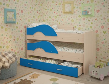 Детская двухъярусная кровать Радуга 1.6 с ящиком, корпус Млечный дуб, фасад Синий в Омске
