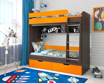 Детская 2-х ярусная кровать Ярофф Юниор-5, каркас Бодего, фасад Оранжевый в Омске