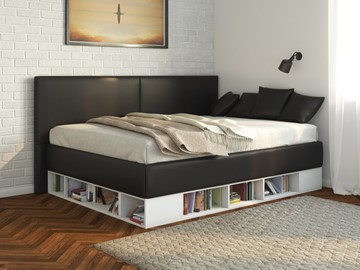 Подростковая кровать Lancaster 1, 120х200, ЛДСП белая, экокожа черная в Омске