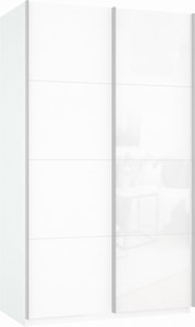 Шкаф 2-х створчатый Прайм (ДСП/Белое стекло) 1600x570x2300, белый снег в Омске