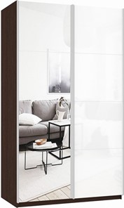Шкаф 2-дверный Прайм (Зеркало/Белое стекло) 1600x570x2300, венге в Омске