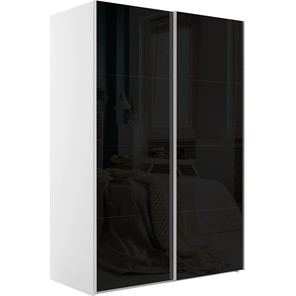 Шкаф 2-дверный Эста (Стекло черное/Стекло черное) 1600x660x2400, белый снег в Омске