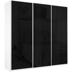Шкаф 3-дверный Широкий Прайм (Черное стекло) 2400x570x2300,  Белый Снег в Омске