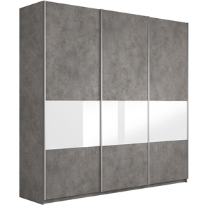 Шкаф 3-створчатый Е1 Широкий Прайм (ДСП / Белое стекло) 2400x570x2300, Бетон в Омске