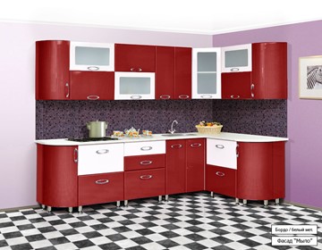 Угловой кухонный гарнитур Мыло 128 2700х1500, цвет Бордо/Белый металлик в Омске