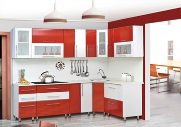 Кухня угловая Мыло 224 2600х1600, цвет Красный/Белый металлик в Омске
