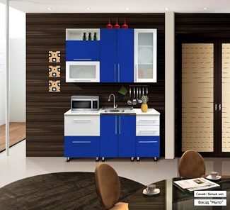 Кухонный гарнитур Мыло 224 1600х918, цвет Синий/Белый металлик в Омске