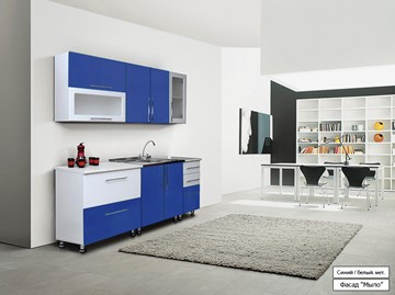 Готовая прямая кухня Мыло 224 2000х718, цвет Синий/Белый металлик в Омске
