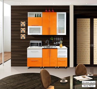 Гарнитур на кухню Мыло 224 1600х918, цвет Оранжевый/Белый металлик в Омске