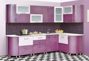 Кухонный угловой гарнитур Мыло 128 2700х1500, цвет Фиолет/Пастель фиолет в Омске