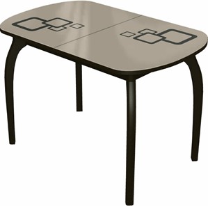 Кухонный раскладной стол Ривьера мини дерево №1, Рисунок квадро (стекло молочное/коричневый/венге) в Омске