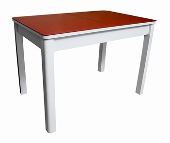 Кухонный стол раскладной Айсберг-01 СТ2, белое ЛДСП/стекло алое/прямые массив белый в Омске