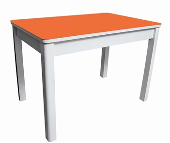 Кухонный раскладной стол Айсберг-01 СТ2, белое ЛДСП/стекло оранжевое/прямые массив белый в Омске