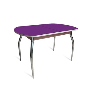 Кухонный стол раздвижной ПГ-02 СТ2, дуб молочный/фиолетовое стекло/35 хром гнутые металл в Омске