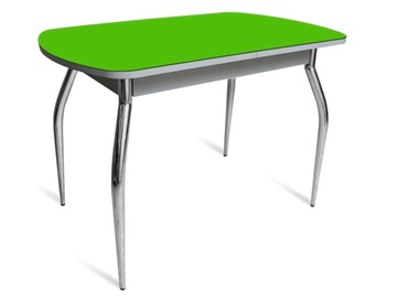Стол на кухню ПГ-04 СТ белое/зеленое стекло/хром фигурные в Омске