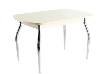 Стеклянный стол ПГ-05 СТ1, дуб молочный/песочное стекло/35 хром гнутые металл в Омске