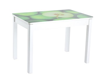 Кухонный стол раздвижной Айсберг-02 СТФ, белое лдсп/зеленые яблоки/40 прямые массив белые в Омске