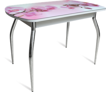 Стеклянный обеденный стол ПГ-04 СТФ белое/орхидея/хром фигурные в Омске
