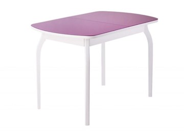 Обеденный раздвижной стол ПГ-мини, матовое фиолетовое стекло, ноги гнутые массив белый в Омске