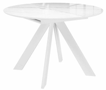 Стол обеденный раскладной раздвижной DikLine SFC110 d1100 стекло Оптивайт Белый мрамор/подстолье белое/опоры белые в Омске