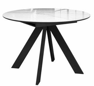 Стеклянный кухонный стол раздвижной  DikLine SFC110 d1100 стекло Оптивайт Белый мрамор/подстолье черное/опоры черные в Омске