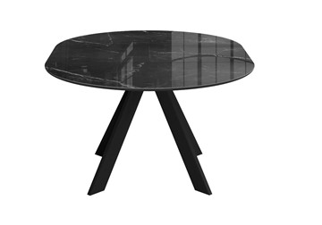 Стол из стекла раздвижной DikLine SFC110 d1100 стекло Оптивайт Черный мрамор/подстолье черное/опоры черные в Омске