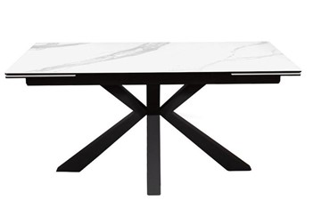 Стол раздвижной DikLine SFE160 Керамика Белый мрамор/подстолье черное/опоры черные (2 уп.) в Омске