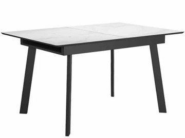 Стеклянный обеденный стол раздвижной DikLine SFH125 стекло Оптивайт Белый мрамор/подстолье черное в Омске