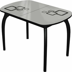 Кухонный стол раздвижной Ривьера мини дерево №1, Рисунок квадро (стекло белое/черный/черный) в Омске