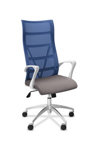 Кресло офисное Топ X белый каркас, сетка/ткань TW / синяя/серая в Омске