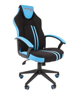 Кресло игровое CHAIRMAN GAME 26  Экокожа - Ткань стандарт. Черный/голубой в Омске
