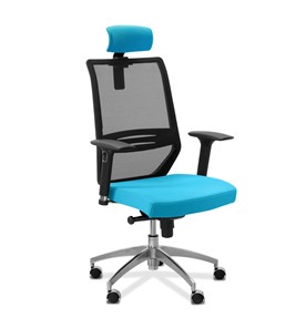 Офисное кресло Aero lux с подголовником, сетка/ткань TW / черная/голубая в Омске