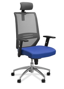 Офисное кресло для персонала Aero с подголовником, сетка/ткань TW / черная/ синяя в Омске