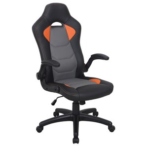 Кресло офисное BRABIX "Skill GM-005", откидные подлокотники, экокожа, черное/оранжевое, 532495 в Омске