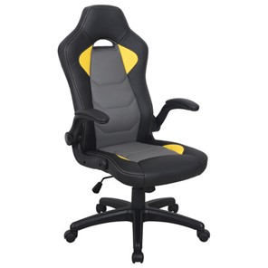 Кресло офисное BRABIX "Skill GM-005", откидные подлокотники, экокожа, черное/желтое, 532494 в Омске