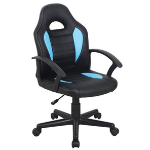 Кресло офисное BRABIX "Spark GM-201", экокожа, черное/голубое, 532505 в Омске