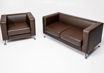 Комплект мебели Альбиони коричневый кожзам  диван 2Д + кресло в Омске