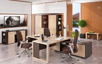 Кабинет руководителя ALTO с брифинг-приставкой, с низким и высокими шкафами в Омске