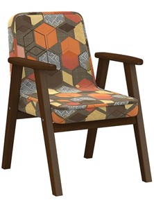 Кресло мягкое Ретро ткань геометрия коричневый, каркас орех в Омске