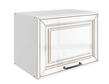 Навесной кухонный шкаф Атланта L500 Н360 (1 дв. гл.) эмаль (белый/белый глянец патина золото) в Омске