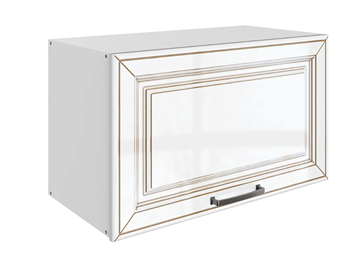 Кухонный навесной шкаф Атланта L600 Н360 (1 дв. гл.) эмаль (белый/белый глянец патина золото) в Омске