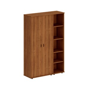 Шкаф комбинированный высокий Престиж, закрытый/стеллаж узкий, темный орех, 133x46x203, Исп.37 в Омске