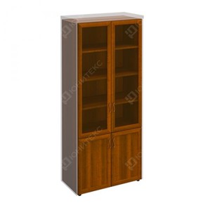 Шкаф для документов со стеклянными дверьми в рамке Мастер, темный орех (90х45х208) МТ 379 в Омске